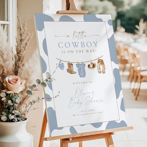 Blue Jean Baby Shower Welcome Sign, Western Boy Denim Clothesline Party Poster, Rustic Cowboy Themed Baby Shower Decoration, Modern Nursery Wall Art (Multi 3) in Saudi Arabia