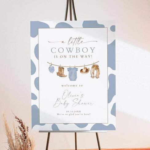 Blue Jean Baby Shower Welcome Sign, Western Boy Denim Clothesline Party Poster, Rustic Cowboy Themed Baby Shower Decoration, Modern Nursery Wall Art (Multi 3) in Saudi Arabia