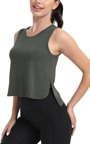 Workout Crop Tops for Women Yoga Tee Cropped Cross Sleeveless Gym Running Tank Mesh Back Muscle Shirts in Saudi Arabia
