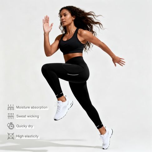 Running Leggings for Women with Pockets High Waisted Compression Workout Leggings Soft Tummy Control Gym Yoga Pants in Kuwait