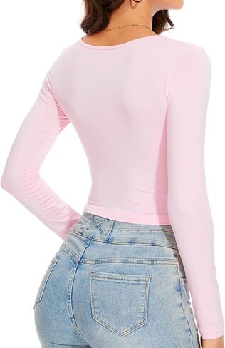 Women's Long Sleeve High Waist Slim Fitted Crop Tops Workout Yoga Y2k Basic Casual Teen Girls T Shirt 2025 in Saudi Arabia