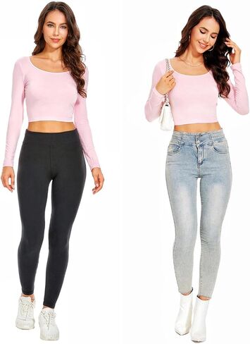 Women's Long Sleeve High Waist Slim Fitted Crop Tops Workout Yoga Y2k Basic Casual Teen Girls T Shirt 2025 in Saudi Arabia