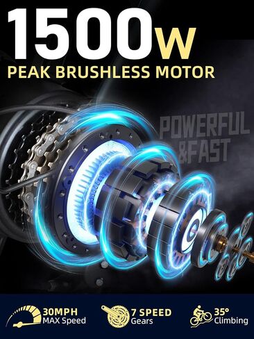 Rideon Electric Bike for Adults，Peak 1500W Motor，Up to 32MPH,48V 20AH/35AH/60AH Battery,20" Fat Tire Electric Dirt Bike Commuting Off Road Ebike, 7-Speed E-Bike in Saudi Arabia