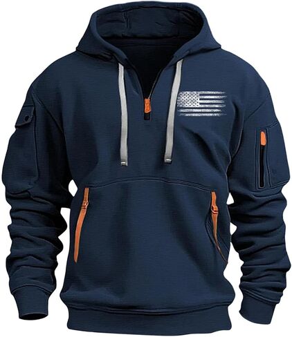 Tactical Hoodies for Men Quarter Zip Military Cargo Work Sweatshirts Casual Fashion Gym Workout Pullover Hoodie in Saudi Arabia