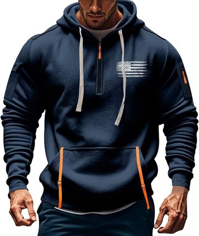 Tactical Hoodies for Men Quarter Zip Military Cargo Work Sweatshirts Casual Fashion Gym Workout Pullover Hoodie in Saudi Arabia
