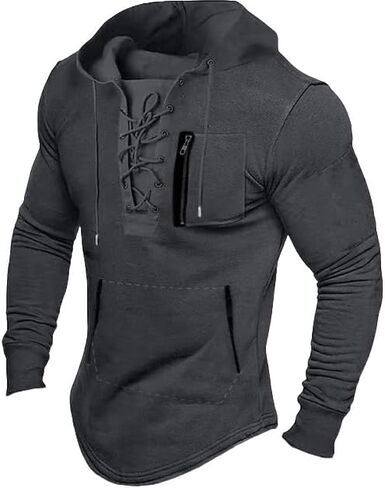 Men's Hoodies tactical hoodie Men Lace Up Sweatshirts Slim Fit Athletic Pullover Outdoor Long Hoodie with Pocket in Saudi Arabia