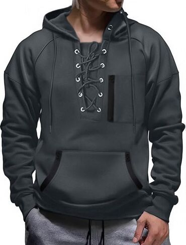 Men's Hoodies tactical hoodie Men Lace Up Sweatshirts Slim Fit Athletic Pullover Outdoor Long Hoodie with Pocket in Saudi Arabia