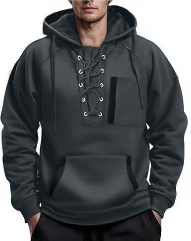 Men's Hoodies tactical hoodie Men Lace Up Sweatshirts Slim Fit Athletic Pullover Outdoor Long Hoodie with Pocket in Saudi Arabia