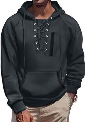 Men's Hoodies tactical hoodie Men Lace Up Sweatshirts Slim Fit Athletic Pullover Outdoor Long Hoodie with Pocket in Saudi Arabia