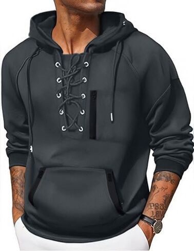 Men's Hoodies tactical hoodie Men Lace Up Sweatshirts Slim Fit Athletic Pullover Outdoor Long Hoodie with Pocket in Saudi Arabia