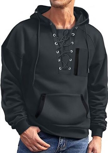Men's Hoodies tactical hoodie Men Lace Up Sweatshirts Slim Fit Athletic Pullover Outdoor Long Hoodie with Pocket in Saudi Arabia