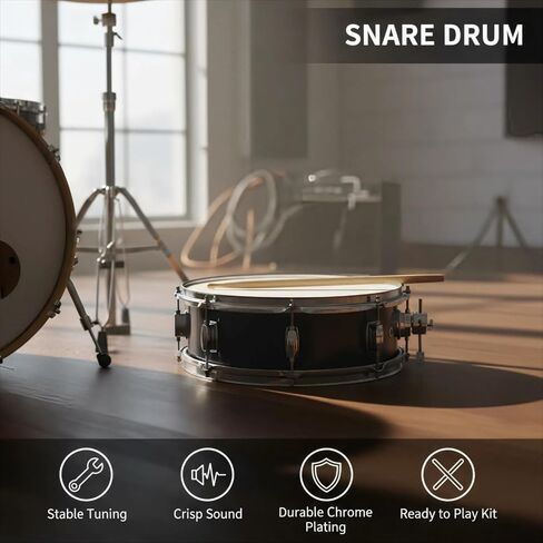 13 INCH Professional Snare Drum Set for Beginners and Drummers, Piccolo Drum Kit with Drumsticks, Drum Key & Strap, Glossy Black Finish in Saudi Arabia