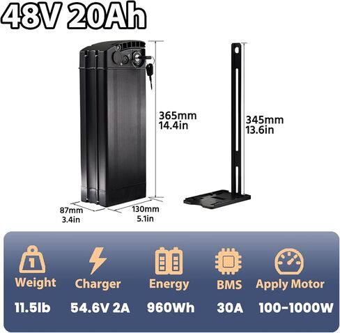 48V 13Ah 20Ah Ebike Lithium Battery for Folding Electric,Compatible with 100W-1000W Motors Bike,Aluminum Alloy Safety Enclosure,Safety Lock,Screws,30A BMS,54.6V 2A Fast Charger(48V 20Ah) in Saudi Arabia
