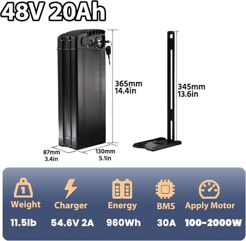 48V 13Ah 20Ah Ebike Lithium Battery for Folding Electric,Compatible with 100W-1000W Motors Bike,Aluminum Alloy Safety Enclosure,Safety Lock,Screws,30A BMS,54.6V 2A Fast Charger(48V 20Ah) in Saudi Arabia