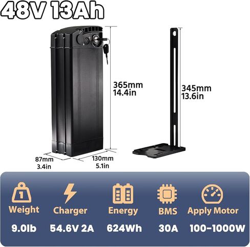 48V 13Ah 20Ah Ebike Lithium Battery for Folding Electric,Compatible with 100W-1000W Motors Bike,Aluminum Alloy Safety Enclosure,Safety Lock,Screws,30A BMS,54.6V 2A Fast Charger(48V 20Ah) in Saudi Arabia
