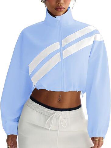 Women's Cropped Athletic Jacket Zip Up Lightweight Sun Protection Hiking Tops Long Sleeve Workout Jacket in Saudi Arabia