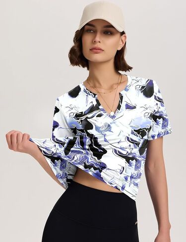 Women's Short Sleeve Workout Tops V Neck Loose Fit Athletic Tees Casual Running Shirts Yoga Tee Gym Shirts in Saudi Arabia