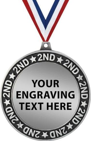 2.75" 2nd Place Perimeter Engraving Medal Award with Neck Ribbon, Custom Free Engraving in Saudi Arabia