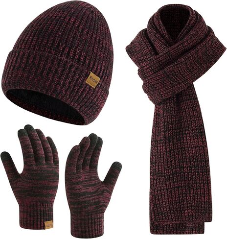 رجل قبعة شتوية قبعة لمس قفازات طويلة وشاح 3 مجموعة مع الصوف الدافئة مبطنة متماسكة قبعة الأوشحة للرجال النساء in Kuwait