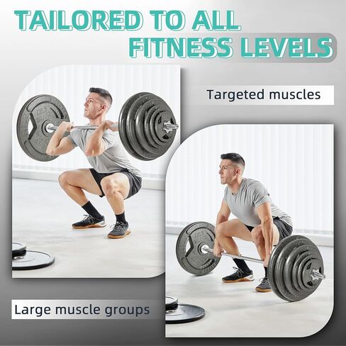 ألواح الوزن القياسية من الحديد الزهر من Fitvids تتضمن قضيبًا قياسيًا بطول 5 أقدام مع أقفال على شكل نجمة، ومجموعة بوزن 45 رطلًا (ألواح بوزن 35 رطلاً + أثقال بوزن 10 رطل)، وأنماط متعددة in Kuwait