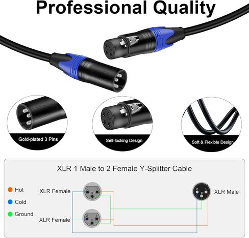 Danfetsoy XLR Splitter 1 Female to 2 Male, Balanced XLR Splitter Cable for Microphone Power Supply, Stage Light, Camcorder, Microphone, Audio System, etc(30cm/11.8inch) in Saudi Arabia