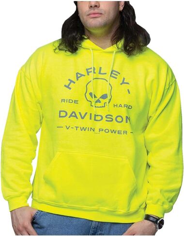 Harley-Davidson Men's Zone Willie G Skull Pullover Hoodie – Safety Green in Saudi Arabia