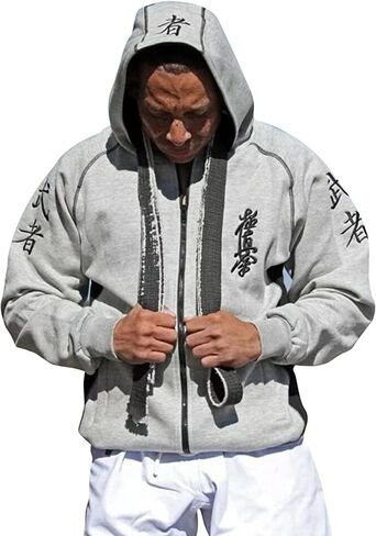 Men Embroidered Kyokushin Kanji Warrior Kanji Sports Athletic Hoodie Full Zipper Hoodie Grey Color in Saudi Arabia