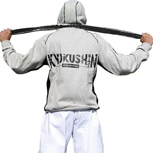 Men Embroidered Kyokushin Kanji Warrior Kanji Sports Athletic Hoodie Full Zipper Hoodie Grey Color in Saudi Arabia