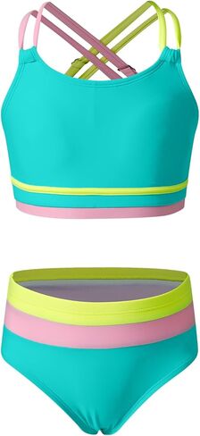 blibean Tween Girls Swimsuits 2 Piece Color Block Bikini Sets with Chest Pad Size 6-15 Years in Kuwait