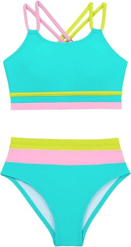 blibean Tween Girls Swimsuits 2 Piece Color Block Bikini Sets with Chest Pad Size 6-15 Years in Kuwait