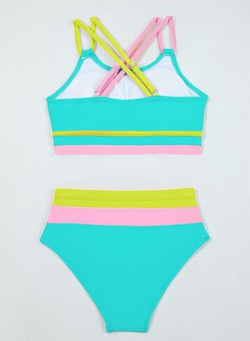 blibean Tween Girls Swimsuits 2 Piece Color Block Bikini Sets with Chest Pad Size 6-15 Years in Kuwait
