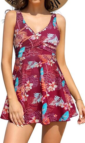 Women's V Neck One Piece Swimdress Tummy Control Twist Skirt Bathing Suits in Saudi Arabia