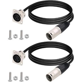 2 قطعة 1.6FT XLR أنثى لوحة جبل إلى ذكر تمر عبر كابل، D-نوع XLR3 3PIN كابل لصناديق المسرح، لوحة التوصيلات، صندوق الأرضية، إعداد الرف in Kuwait