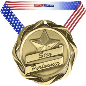 Decade Awards Star Performer Medal - Gold Star Award Medal with Ribbon - Custom Engraved Fusion Medal for Employee Recognition, Talent Shows, School Events - Customize Now (3 Inch) in Kuwait