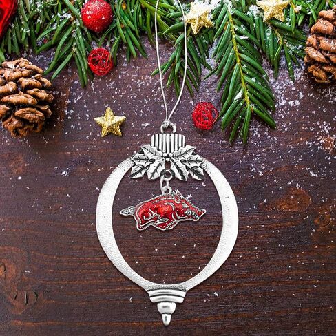 Arkansas Razorbacks Glitter Charm Bulb Shape Silver Metal Christmas Ornament Gift Tree Decoration UA in Saudi Arabia