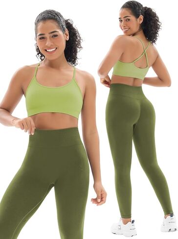 Seamless Workout Sets for Women 2 Piece Adjustable Strappy Sports Bra with High Waisted Butt Lifting Leggings Gym Sets in Saudi Arabia