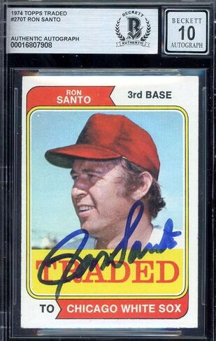 Ron Santo Gem Mint 10 Beckett BAS Signed 1974 Topps Traded Autograph - Baseball Slabbed Autographed Cards in Saudi Arabia