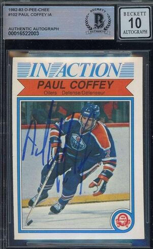 Paul Coffey Gem Mint 10 Beckett BAS موقعة 1982-83 O-Pee-Chee In Action Auto - بطاقات الهوكي الموقعة in Saudi Arabia