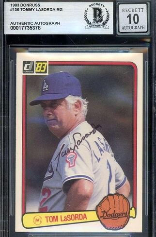 Tommy Lasorda Gem Mint 10 Beckett BAS Signed 1983 Donruss Autograph - Baseball Slabbed Autographed Cards in Saudi Arabia