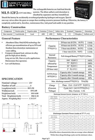Mighty Max Battery 12V 5Ah F2 SLA Replacement Battery for Leoch DJW12-5.0T - 2 Pack in Saudi Arabia