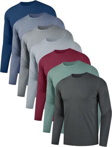 HOPLYNN 7 Pack Men's Quick Dry Long Sleeve Shirts Moisture Wicking UV UPF 50+ Sun Protection T Shirts for Gym Workout in Saudi Arabia