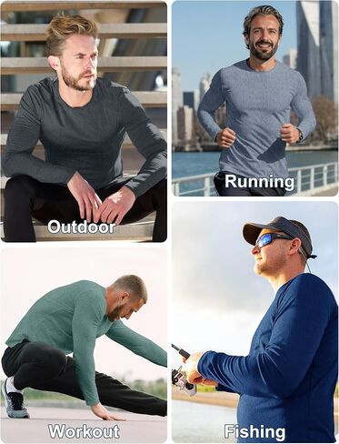 HOPLYNN 7 Pack Men's Quick Dry Long Sleeve Shirts Moisture Wicking UV UPF 50+ Sun Protection T Shirts for Gym Workout in Saudi Arabia