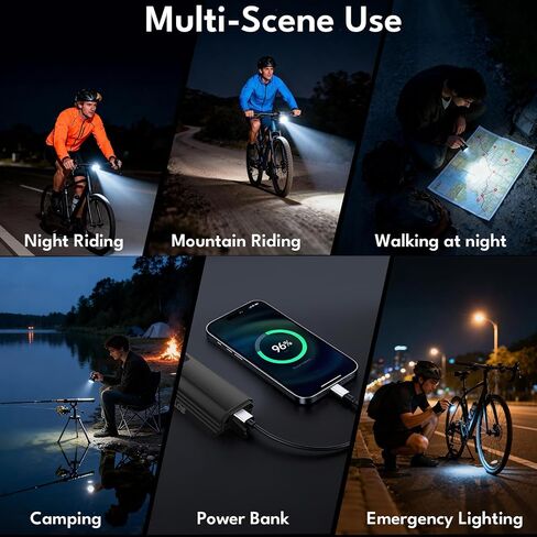 BUCKLOS 1000/1500/2000 Lumens مصابيح دراجة فائقة السطوع للركوب الليلي، مصباح أمامي للدراجة مع إضاءة LED تلقائية قابلة لإعادة الشحن عبر USB 7/5 أوضاع، ضوء أمامي مقاوم للماء IPX5، بطارية طويلة تعمل بالطاقة in Saudi Arabia