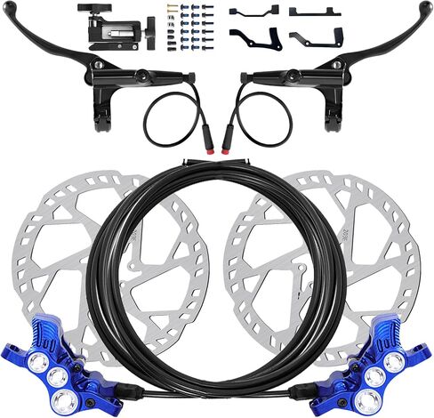 6 Pistons Hydraulic Brakes for Ebike, Hydraulic Brake Kit for E-bike MTB Mountain Bike, Electric Bike Pre-Bled Brake Set, 2-Pin Waterproof Power-Off Sensor Connectors, 203mm Brake Disc Rotors in Saudi Arabia