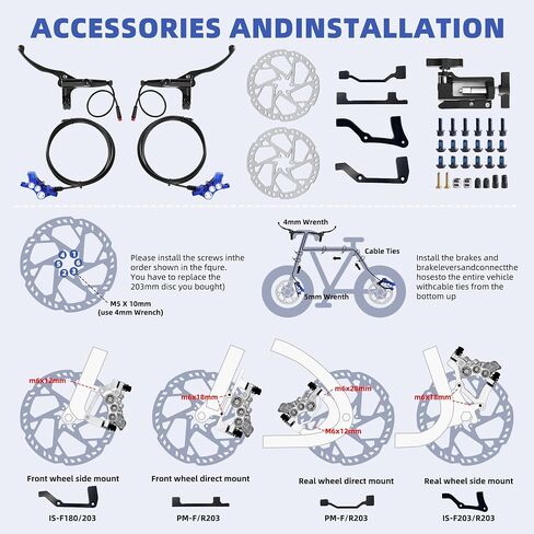 6 Pistons Hydraulic Brakes for Ebike, Hydraulic Brake Kit for E-bike MTB Mountain Bike, Electric Bike Pre-Bled Brake Set, 2-Pin Waterproof Power-Off Sensor Connectors, 203mm Brake Disc Rotors in Saudi Arabia