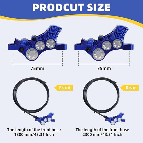 6 Pistons Hydraulic Brakes for Ebike, Hydraulic Brake Kit for E-bike MTB Mountain Bike, Electric Bike Pre-Bled Brake Set, 2-Pin Waterproof Power-Off Sensor Connectors, 203mm Brake Disc Rotors in Saudi Arabia