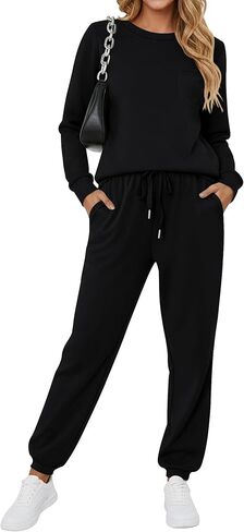 KISSMODA 2 Piece Sets for Women Sweatsuit Casual Tracksuits Long Sleeve Tops and Pants 2025 Lounge Outfits in Kuwait