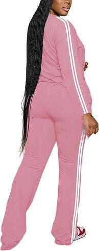 Women's 2 Piece Outfits Crewneck Long Sleeve Tops and Flare Pants Lounge Sets Tracksuit Pink XL in Kuwait