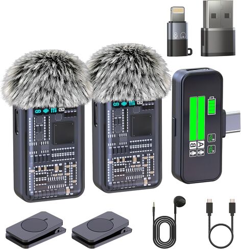 Wireless Lavalier Microphones for iPhone, iPad, Android, Camera, USB-C Microphone, 9-Hour Battery, Mini Microphone with Noise Reduction for Video Recording, Vlog, YouTube, TikTok in Saudi Arabia