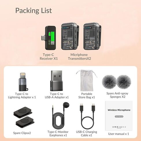 Wireless Lavalier Microphones for iPhone, iPad, Android, Camera, USB-C Microphone, 9-Hour Battery, Mini Microphone with Noise Reduction for Video Recording, Vlog, YouTube, TikTok in Saudi Arabia